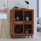 Befree Solid Sheesham Wood Bar Cabinet With Sliding Doors (Natural Finish)